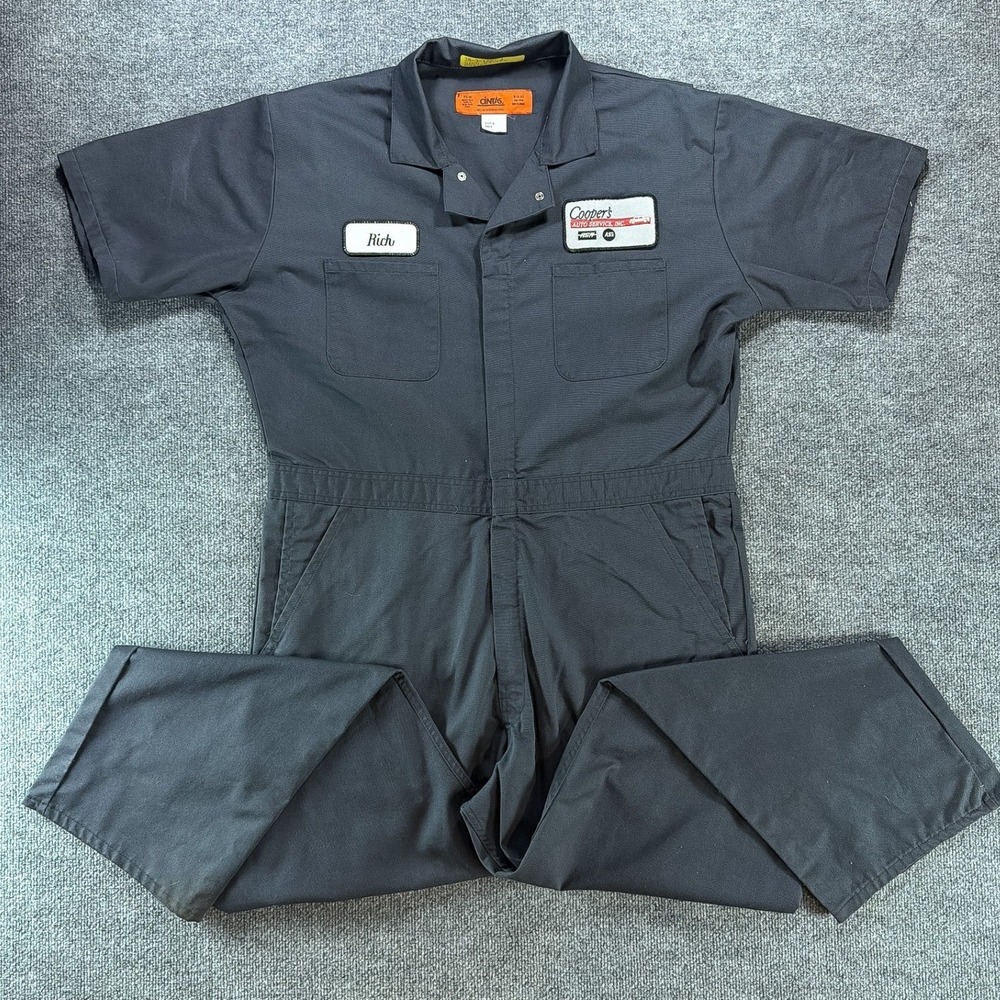 Cintas Mens Navy Blue Short Sleeve Mechanic Coveralls Moto Auto Sz 46 Workwear